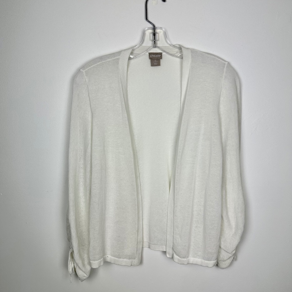 Chico's White Open-Front Lightweight Cardigan